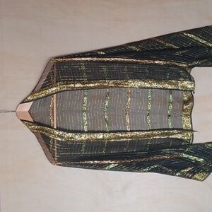 Black And Gold Scarf With Jewel Tone Accents